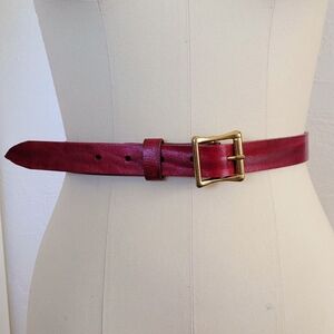 Women's Red Leather Belt with Gold Buckle
